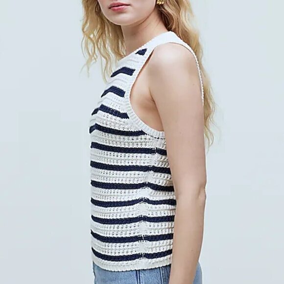 Madewell Crochet-Knit Cotton Crewneck Slim Fit Sweater Tank Stripes Size S NWT - Picture 3 of 9